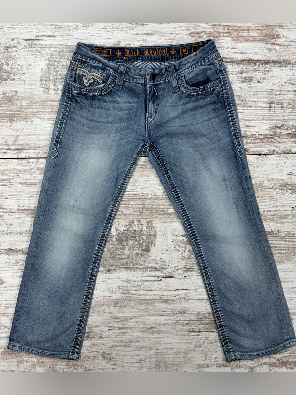 Rock Revival Ella Capri Denim Capri Jeans Woman’s Size 30 Embroidered Y2K
